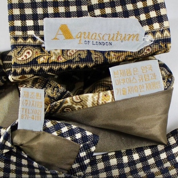 Aquascutum Tie Cream, Gold & Black Deco, 100% Silk - Picture 5 of 5